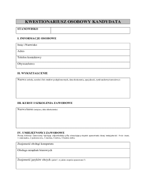 Personal Candidate Questionnaire