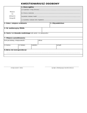 Personal Questionnaire Form