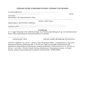 De Minimis Assistance Declaration