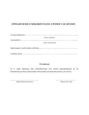 Declaration of Non-Use of De Minimis Aid