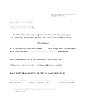 De Minimis Aid Declaration Form