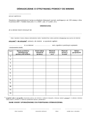 De Minimis Aid Declaration Form