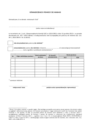 EU De Minimis Aid Declaration