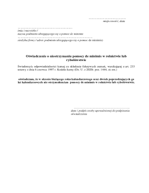 De Minimis Aid Declaration Form