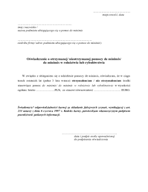 De Minimis Aid Declaration Form