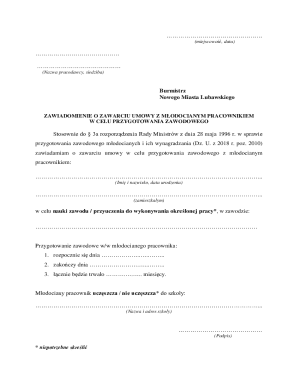 Notice of Agreement with Young Worker for Vocational Training