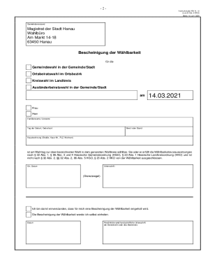 Certificate of Eligibility for Municipal Elections
