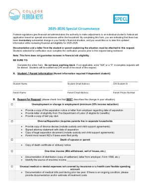 2025-2026 Special Circumstance Financial Aid Form