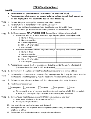 2025 Client Info Sheet