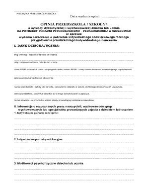 Preschool School Opinion Form