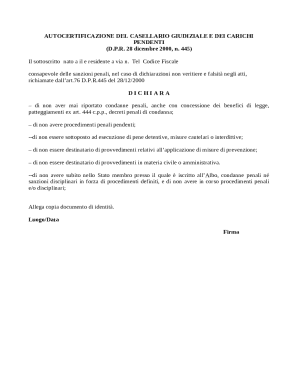 Italian Criminal Record and Pending Charges Self-Certification