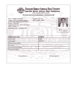Provisional Exam Form for UG Semester II