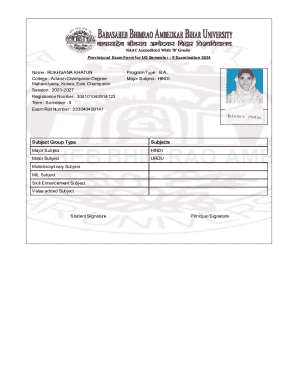 Provisional Exam Form for UG Semester II