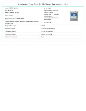 Provisional Exam Form for TDC Part-1 Examination 2021