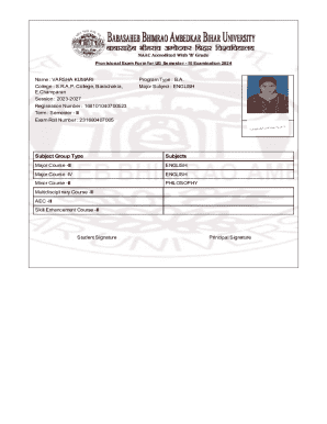 Provisional Exam Form for UG Semester III