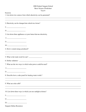 Year 8 Basic Science Worksheet