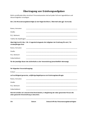 German Youth Supervision Authorization Form