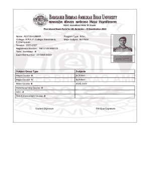 Provisional Exam Form for UG Semester III