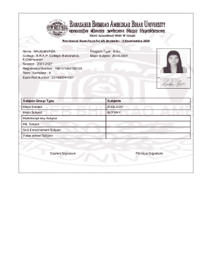 Provisional Exam Form for UG Semester II