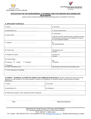 Application for Blue Badge Parking Card