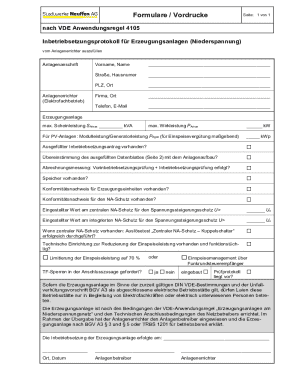 Inbetriebsetzungsprotokoll für Erzeugungsanlagen