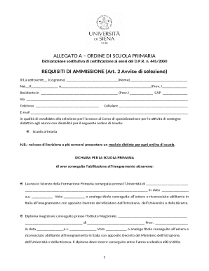Italian Primary School Specialization Application Form