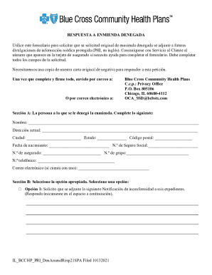 Response to Denied Amendment Request Form