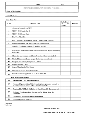 MBBS Certificate Verification Form