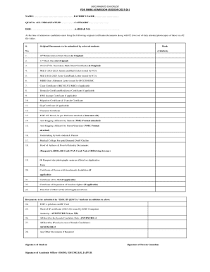 MBBS Admission Documents Checklist