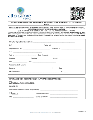 Autocertificazione Richiesta Preventivazione Allacciamento Idrico