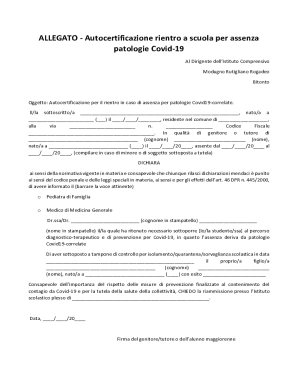 Autocertificazione Rientro Scuola Covid-19