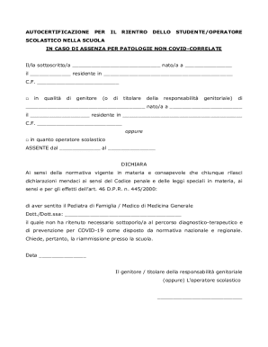 Italian School Reentry Self-Certification Form