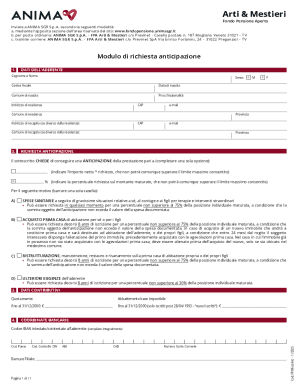 Arti & Mestieri Pension Fund Advance Request Form