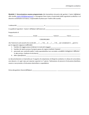 Italian School Absence Communication Form