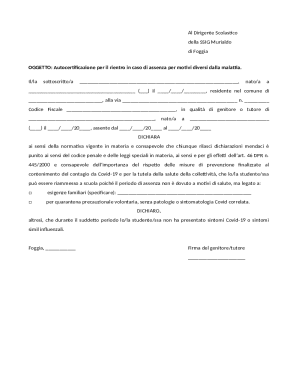 Italian School Reentry Autocertification Form