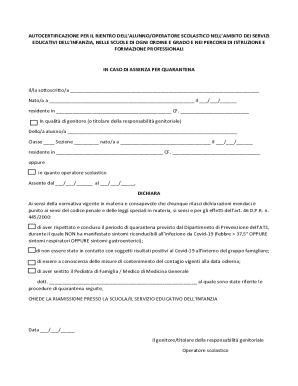 Italy School Reentry Self-Certification Form