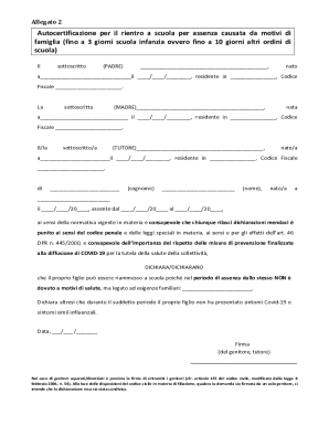 Italian School Reentry Self-Certification Form