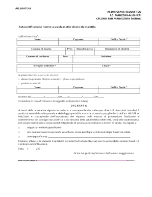 Italian School Reentry Autocertification Form