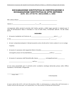 Italian State Exam Admission Requirements Declaration
