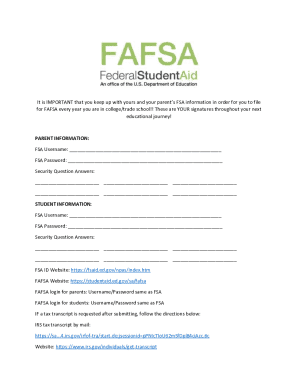 FSA and FAFSA Login Information Form