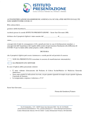 Italian School Re-Admission Health Certificate