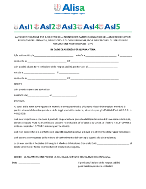 Italian School Reentry Self-Certification Form