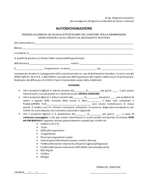 AUTODICHIARAZIONE ASSENZA ALUNNO/A DA SCUOLA