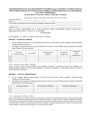 Dichiarazione relativa allo svolgimento di incarichi o alla titolarità di cariche in enti di diritto privato