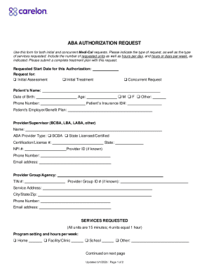 ABA Authorization Request Form