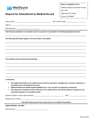 Request for Amendment to Medical Record