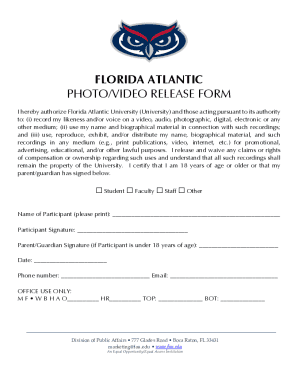 Florida Atlantic Photo/Video Release Form
