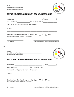 German School Sports Excusal Form