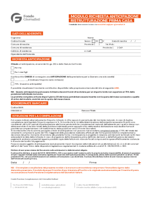 Modulo Richiesta Anticipazione Ristrutturazione Prima Casa