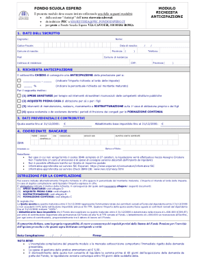 Fondo Scuola Espero Anticipation Request Form